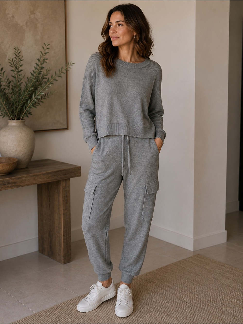 NWT Sage and Stone Comfy Heather Grey Cargo Jogger Set Sz Womens S